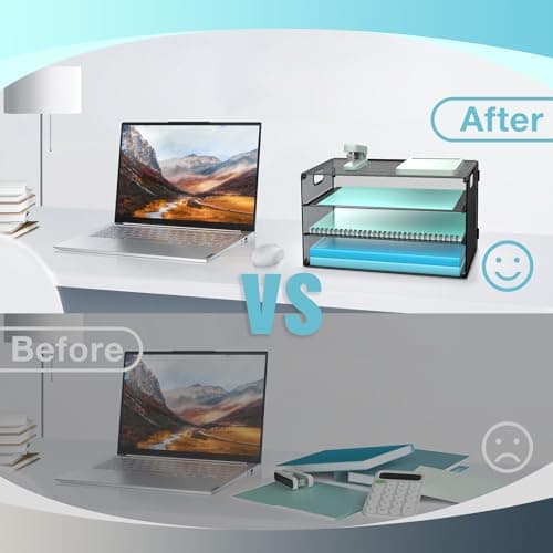 Gawerk 4 Tier Lettrer Tray Organizer with Handle, Mesh Desk Paper Letter Tray Organizer for Office & Home, Black 5