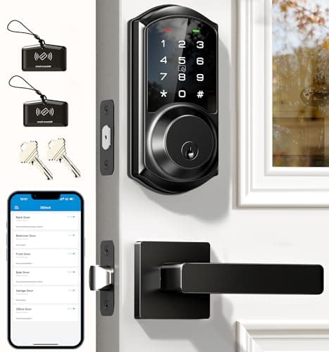 Veise VE06-L Smart Locks with 2 Lever Handle Set, App Control, Keyless Entry Deadbolt for Front Door, Electronic Digital Touchscreen Keypad, Auto Lock, Waterproof, Easy Installation, Matte Black
