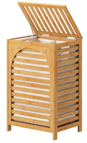 Laundry Hamper, 22.5 Gallon (85L) Bamboo Wood Clothes Laundry Basket with Lid and Handles, Removable Liner (Natural, Large)