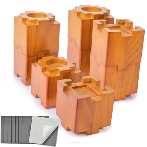 Kasiden Wood Bed Risers with Non-Slip Rubber Pad, Stackable Furniture Risers Lift Heights 3.5 or 7 Inch Heavy Duty Risers for Sofa, Table, Couch Chair (8 Pack, Brown)