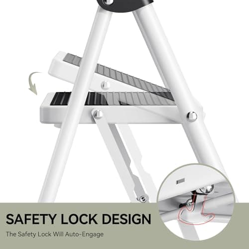 KINGRACK Step Ladder 3 Step Folding with with Anti-Slip and Wide Pedal,Portable Foldable,Tall Sturdy Step Ladder with Handgrip for Home Kitchen Household,White 5