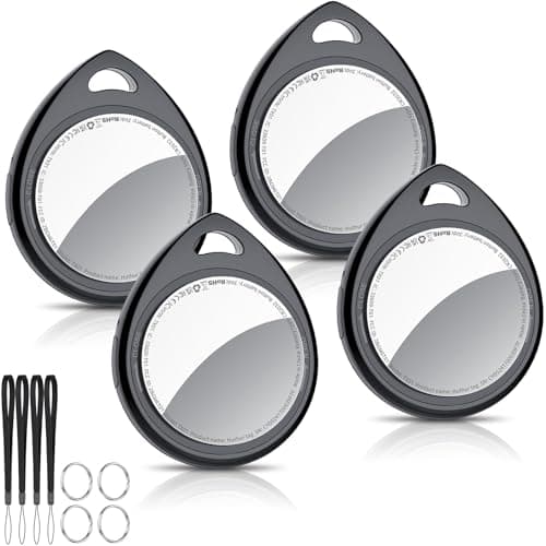 Air Tracker Tags-4 Pack, 5.3 Bluetooth Tracker Work with Apple Find My (iOS Only), 100dB Sound, Smart Tag with Keychain/Lanyard, Item Finder for Luggage/Key/Suitcase, Replaceable Battery, Black.