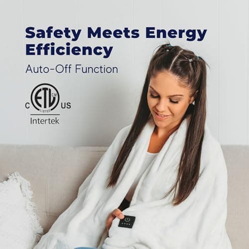 Dreamaker One-Touch Fleece Electric Heated Throw Blanket, 50x60 inches - Cozy, Machine Washable, with 4 Adjustable Heat Settings & Built-in Remote - Ultimate Comfort for Cold Nights - Off White 5