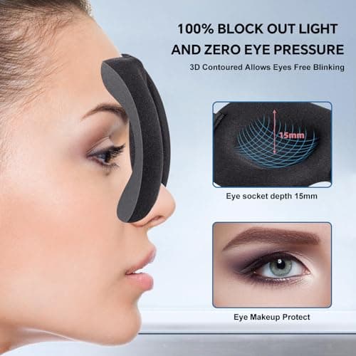 YIVIEW Sleep Mask for Back and Side Sleeper Pack of 3, 100% Light Blocking 3D Eye Masks for Sleeping, Lightweight & Breathable Eye Cover for Women Men, Zero Pressure Night Blindfold 5