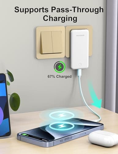 miisso Ultra Slim 10000mAh Power Bank Built-in Cables and Foldable AC Wall Plug, Pocket Size USB C Portable Charger, External Battery Pack Compatible with iPhone Samsung, White 7