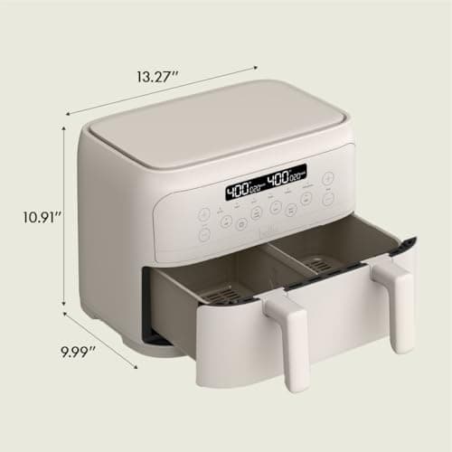 bella 4 Qt TriZone Air Fryer, EverGood™ Ceramic Nonstick Coating, Dual Basket Design w Removable Divider, Digital Touchscreen Control w 6 Preset Cooking Options, 1200 Watt, 3lb Capacity, Oatmilk 8