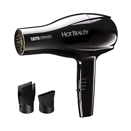 Hot Beauty 1875 Ceramic Styler Hair Styling Blow Dryer 2 Attachments Included Lightweight and Fast Dry Multi Heat Speed Setting Perfect Size for Home or Travel