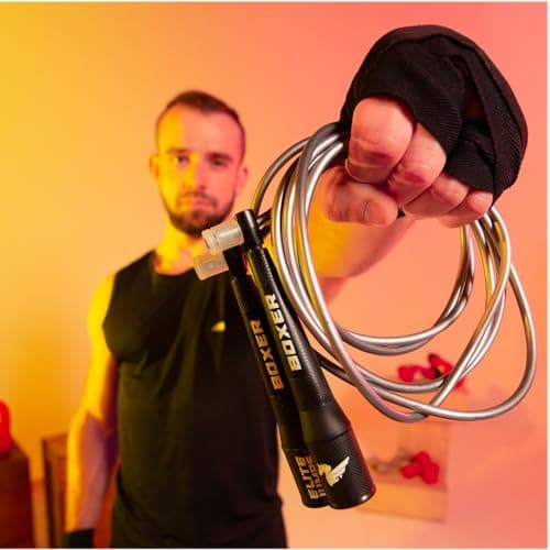 EliteSRS 10 Foot Outdoor Rated 5Mm Pvc, Boxer Jump Rope 3.0 with Smooth Action Polymer Handles and Ergonomic Slip-Resistant Dimpled Grips Black 5