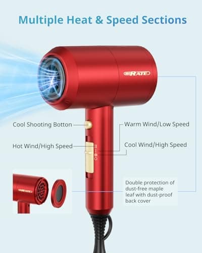 SHRATE Lightweight Ionic Hair Dryer with Diffuser - Powerful 1800W Blow Dryer for Fast Drying - Professional Low Noise Mini Hair Dryer for Travel, Gifts, Hair Styling 7