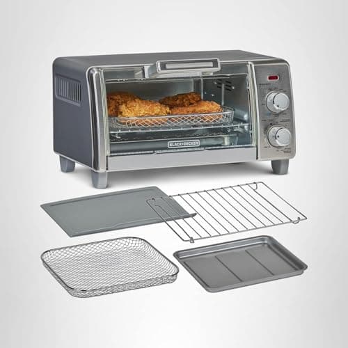 BLACK+DECKER Crisp 'N Bake Air Fry Countertop Convection Toaster Oven, Medium Capacity, 4-Slice, 5-in-1, Fits 9” Pizza, 30-Min Timer, Bake, Broil, Air Fry, Toast, Keep Warm, Stainless Steel 12