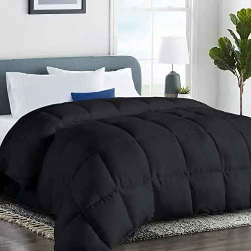 COHOME Quilted Oversized King Size Comforter - All-Season Down Alternative Duvet Insert - Luxury Hotel Winter Warm Black Comforter with Anti-Clump Tech & 8 Tabs- Reversible（98"x116"）
