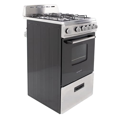 Avanti Gas Range Oven, Compact Freestanding Design, 4 Sealed Burners with Electronic Ignition, 2.1 Cu.Ft. Capacity Features Storage Drawer Broiler and Accessories, 20-Inch, Black 5