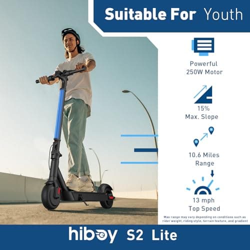 Hiboy S2 Lite Electric Scooter - 6.5" Solid Tires - Up to 10.6 Miles Long-Range & 13 MPH Portable Folding Commuting Scooter for Teens/Adults (Black) 2