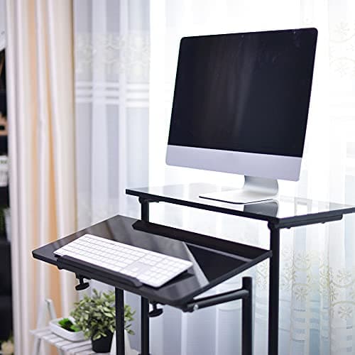 DlandHome Mobile Standing Desk Stand Up Rolling Desk, Stand Sit Computer Desk Adjustable Standing Desk 23.6inches Table Workstation Mobile Cart Tray Black 6