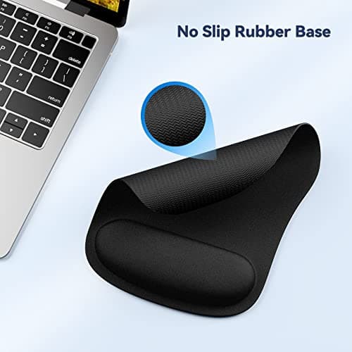 TECKNET Mouse Pad with Wrist Support, Ergonomic Gaming Mouse Pad Pain Relief, Portable Comfortable Mousepad for Computer, Laptop, Office, Home and Travel, Non-Slip Base, Waterproof Surface, Black 6