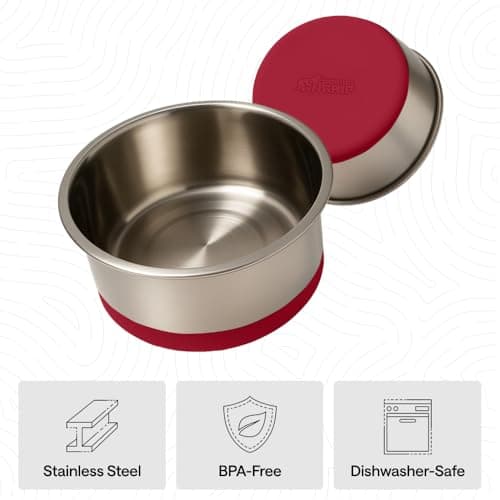 GORILLA GRIP Dog Bowls, Food Grade 304 Stainless Steel, Holds 2 Cups Each (16 fl oz) Food and Water Bowl for Feeding Dogs and Cats, Dishwasher Safe, Rust Resistant, BPA Free Rubber Base Set of 2 Red 5