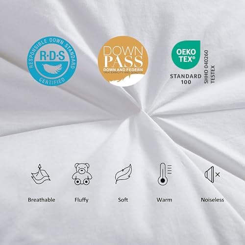 Luxurious All-Season Goose Down Feather Fiber Comforter Super King Size Duvet Insert (120x120), Exquisite Pinch Pleat Design- White, Premium Baffle Box, 100% Egyptian Cotton Cover, 85 oz. Fill Weight 5