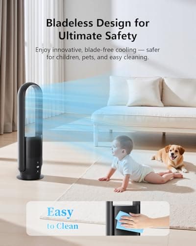 U ULTTY Bladeless Tower Fan and Air Purifier in one, True HEPA Filter 99.97% Smoke Dust Pollen Dander, Oscillating Tower Fan with Remote Control CR022D, Black 7