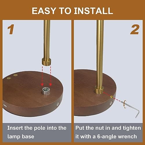 Myhaptim LED Wood Grain Desk Lamp with Wireless Charger, Desk Lamps for Home Office with USB Charging Port, Touch Control Desk Light Adjustable, Eye-Caring Office Lamp with Night Light 6