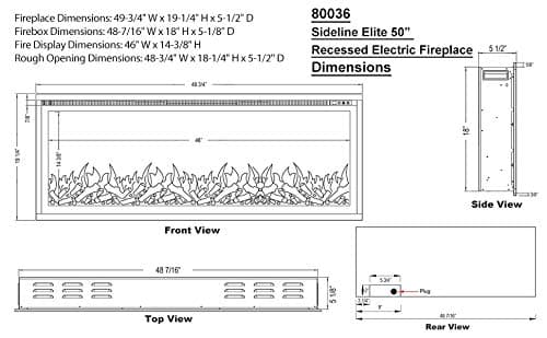 Touchstone Sideline Elite Smart 50” WiFi-Enabled Electric Fireplace - in-Wall Recessed - 60 Color Combinations - 1,500W Heater - Black - Log, Crystals & Driftwood - 80036 10