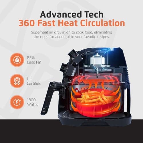 MONDIAL Air Fryer - 8.6 Quart Extra-Large Air Fryer, 2 Simple Dial Controls, 1800 Watts - Quick Heat Circulation Technology, Low Fat Cooking Less Calories - Removable Squared Basket - Red 5