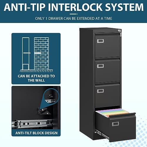 MIIKO 4 Drawer Filing Cabinets with Lock, Metal File Cabinet with 4 Drawers, Home Office File Folders Cabinet for Letter Legal A4 File Size 7