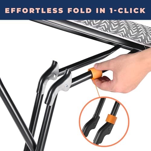 Happhom Ironing Board, Compact and Space Saver Iron Board, Safety Ironing with Park Zone and 4 Layers Extra Thick Cover, Patented Lock System for Foldable Leg, Easy Storage with Smart Hanger (13x43) 5