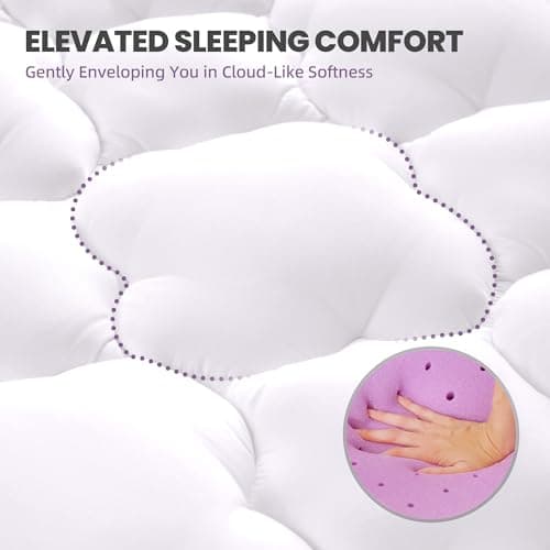 BDEUS King Size Dual Layer 5 Inch Memory Foam Mattress Topper, 2 Inch Cooling Gel Memory Foam Plus 3 Inch Extra Thick 1450GSM Mattress Topper with Bedside Pocket, White 5