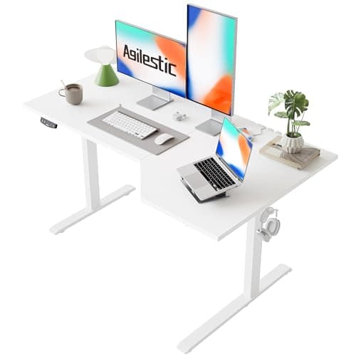 Agilestic Electric Standing Desk, Height Adjustable Desk, 55 x 32 Inch Sit Stand up for Work Office Home, L Shaped Ergonomic Rising Computer Table with Memory Preset, White