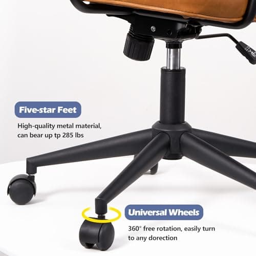 Artswish Brown Leather Desk Chair, Mid Century Desk Chair for Adjustable Height and Backrest, Ergonomic Office Chairs with Arms and Wheels 6