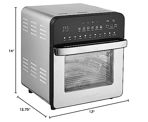 GoWISE USA 14.7-Quart Air Fryer Grill with Dual Heating Elements & Oven with Rotisserie, Dehydrator, Preheat and Broil Functions + 11 Accessories with 2 Recipe Books (Stainless Steel/Black), Ultimate 12