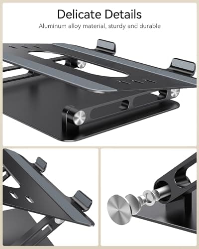 Orlian Foldable Aluminum Laptop Stand for 10-17.3" Laptops, Height Adjustable Portable Ergonomic Computer Holder, Space Saving Desk with Heat Dissipation. Compatible with MacBook/Dell/HP etc, Black 7