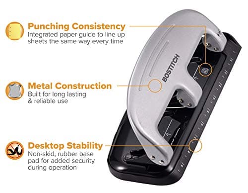 Bostitch Office EZ Squeeze 3-Hole Punch, 20 Sheet Capacity, Reduced Effort, No Jam Technology, Silver 5