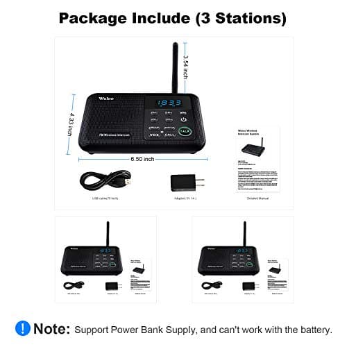 Wuloo Intercoms Wireless for Home 1 Mile Range 22 Channel 100 Digital Code Display Screen, Wireless Intercom System for Home House Business Office, Room to Room Intercom Communication(3Stations Black) 7