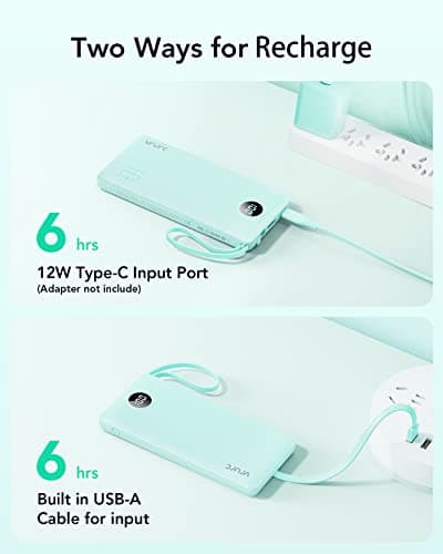 VRURC Portable Charger for iPhone, Compact Travel Power Bank 10000mAh, USB C Battery Pack 4 Outputs 3 Inputs, Slim Phone Charger with Cables for iPhone 17 16 15 14 13,Samsung Galaxy-Green(1 Pack) 6