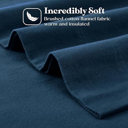Superior Extra Soft All Season 100% Brushed Cotton Flannel Solid Bedding Pillowcase Set - Navy Blue, Standard Size 5