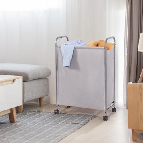 STORAGE MANIAC Rolling Laundry Hamper with Lid, 85 L Laundry Sorter with Wheels, 2 Loads Dirty Clothes Hamper, Laundrys Organizer, Clothes Basket Cart with Wheels for Small Space, Grey 8