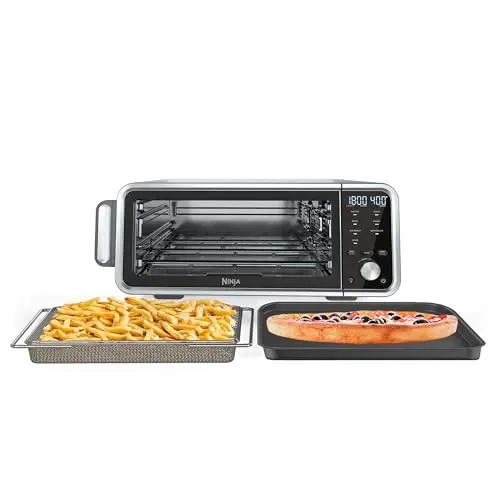 Ninja SP201/FT205CO Digital Air Fry Pro Countertop 8-in-1 Oven with Extended Height, XL Capacity, Flip Up & Away, Basket, Wire Rack Crumb Tray, Silver, Black (Renewed) 9