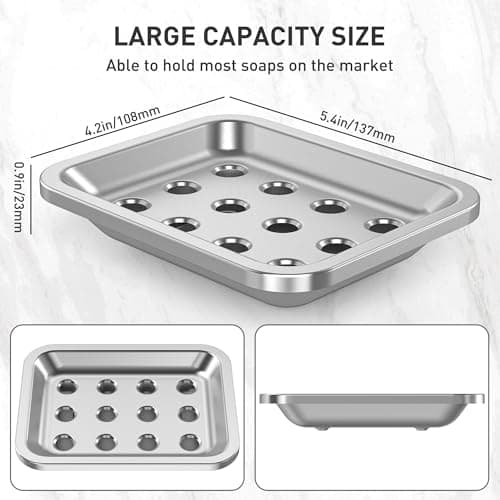 Stainless Steel Soap Dish, Large Double-Layer Draining Soap Holder, Metal Soap Dish for Bathroom, Shower, Kitchen and Sink Countertops 4