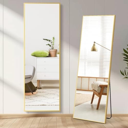 DUMOS Full Length Mirror 59"x17" Full Body Floor Mirror for Bedroom or Cloakroom, Can Stand Alone, Hang or Lean Against Wall, Tall Wall Mirror with Stand and Sleek Aluminum Alloy Thin Frame
