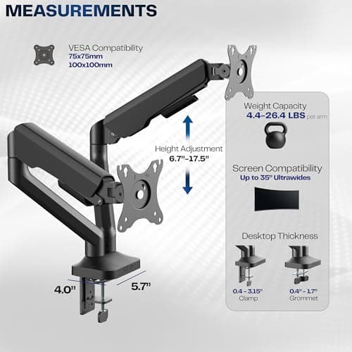 VIVO Dual Pneumatic Arm Ultra-Wide Monitor Mount for up to 35 inch Screens, Holds 26.4 lbs per Arm, Desk Mount Monitor Stand for 2 Ultrawides, Black, STAND-V200O 5
