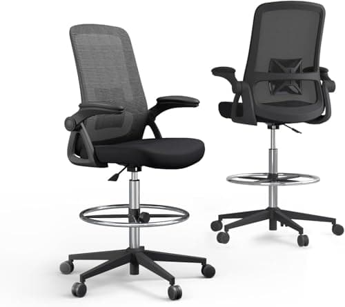 Ergonomic Office Chair, Tall Drafting Desk Chair with Lumbar Support, Flip-Up Armrests, Adjustable Foot Ring, Standing Desk Chair, High Computer Chair