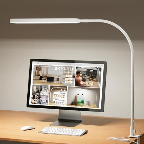 SKYLEO Led Desk Lamp - 33.5" Desk Light - Flexible Gooseneck - 5 Color Modes X 11 Brightness Levels - 1300LM - Timmer & Memory Function - 12W Clip on Light - White