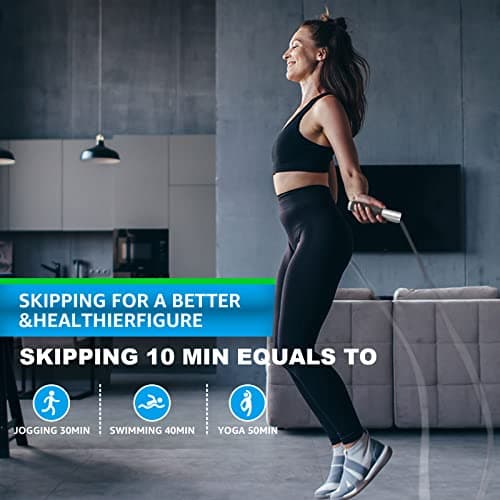 BURNCALO Weighted Jump Rope for Fitness, Skipping Rope for Men Women, Metal Heavy Handles, Ball bearings, Adjustable Length PVC Cord and Cotton Rope, Endurance Training Fitness Exercise Workout 6