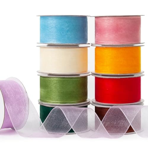 Mlurcu Organza Ribbon Set - Assorted Sheer Ribbons, 1" x 90 Yds, Colored, Clear, Chiffon, Tulle for Flower Bouquet, Gift Wrapping, Christmas Tree, Wedding Invitations, Wreaths, Bows, Crafts