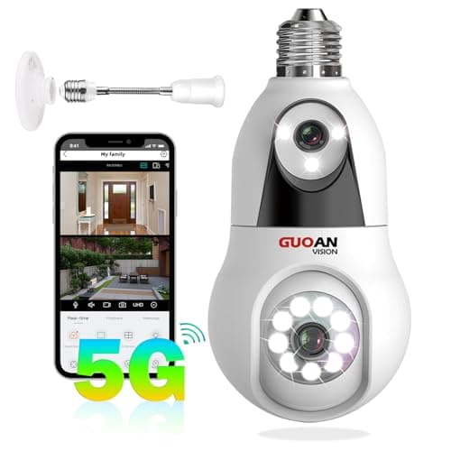 5G& 2.4G Light Bulb Security Camera, 6MP Dual Lens WiFi Wireless Light Socket Cameras for Indoor, Bedroom, Color Night Vision, Motion Tracking, Audible Alarm, Compatible with Alexa, SD/Cloud