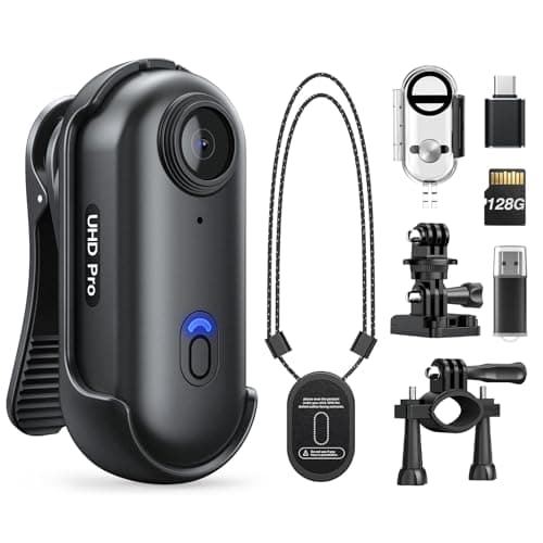 Losfom Z10 4K Action Camera, 128GB Wearable Sports Camera with Waterproof Case, Magnetic Clip, and Quick-Mount Accessories, Small Body Cam for Cycling, Diving, Travel (No WiFi No Bluetooth 8