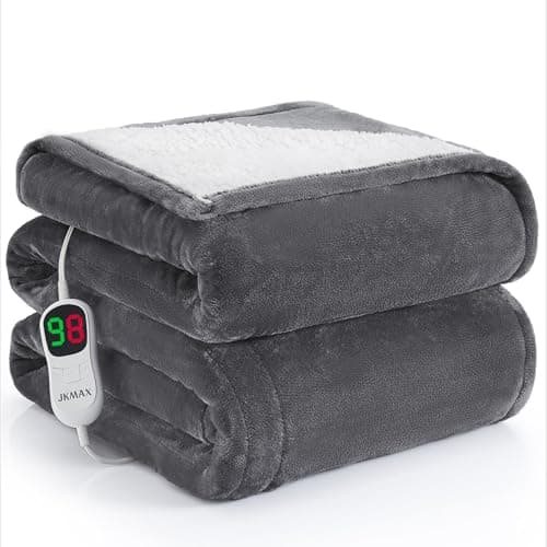 Heated Electric Blanket - 62"x84" for Bed & Couch - 5 Heating Levels, 4-Hour Auto Off - Soft Fleece, Grey