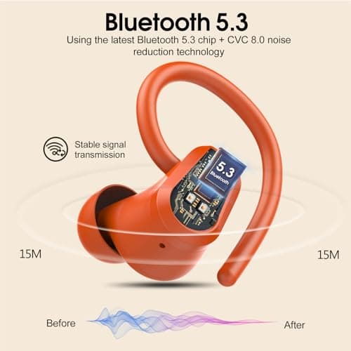 Wireless Earbuds, Bluetooth 5.3 Headphones Sport, Ear buds Wireless Earbuds Bluetooth 50H Playtime LED Display, Deep Bass Stereo Noise Cancelling Headphones, IP7 Waterproof Earphones, Vitality Orange 7