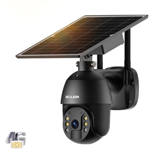 SOLIOM S600 4G LTE Security Camera Outdoor, Solar Powered Cellular Security Camera Wireless, Pan Tilt 360°View Spotlight, 1080p Night Vision, 2 Way Talk, PIR Motion Sensor, No WiFi, Black
